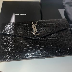 YSL Pouch Medium Cocco Print Monet Nero 100% Authentic